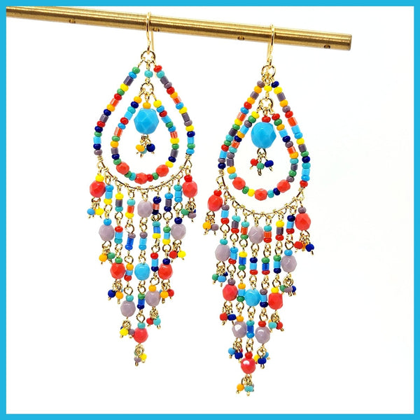 Handmade Beaded Chandelier Earrings - Double Teardrop - Leila Jewels