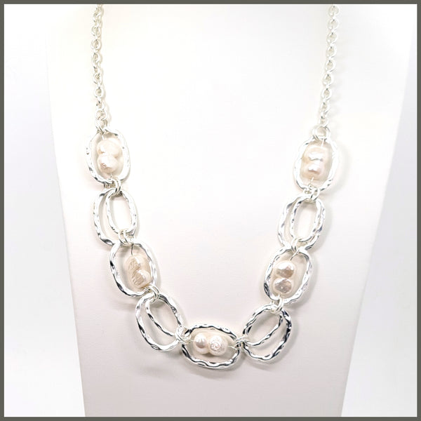 White Baroque Pearl Station Necklace - Leila Jewels