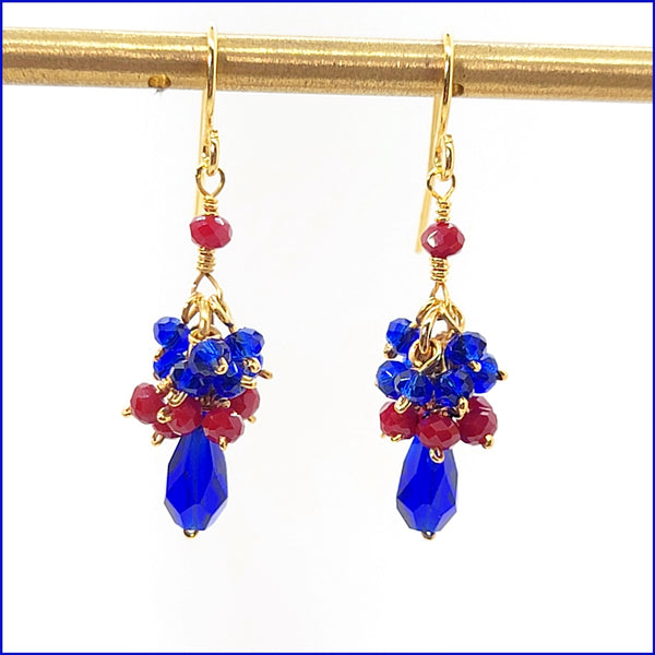 Multi - color Crystal Cluster Earrings - Blue - Leila Jewels