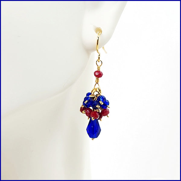 Multi - color Crystal Cluster Earrings - Blue - Leila Jewels