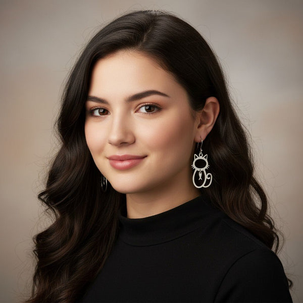 Sterling Silver Cat Earrings - Leila Jewels
