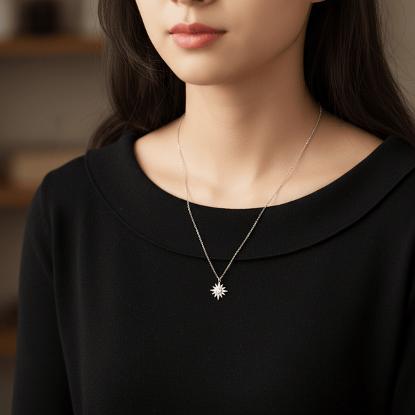 Sterling Pavé Starburst Necklace - Leila Jewels