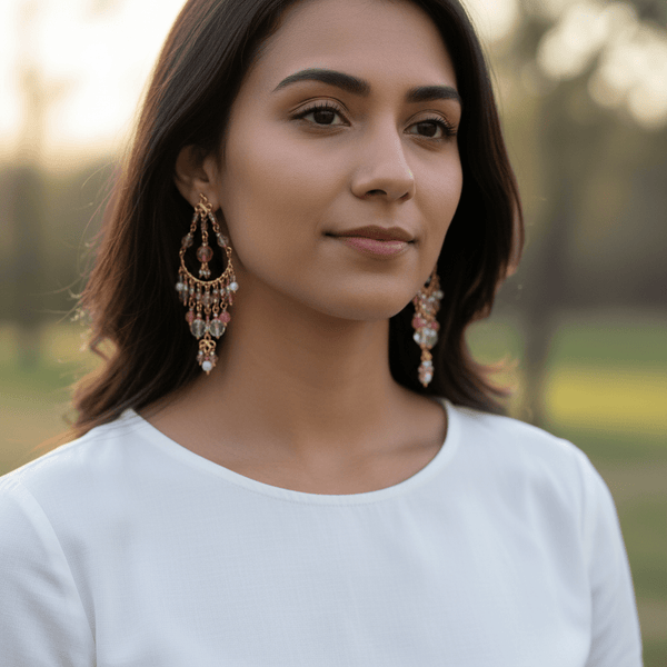 Handmade Beaded Chandelier Earrings - Pink Pastel - Leila Jewels