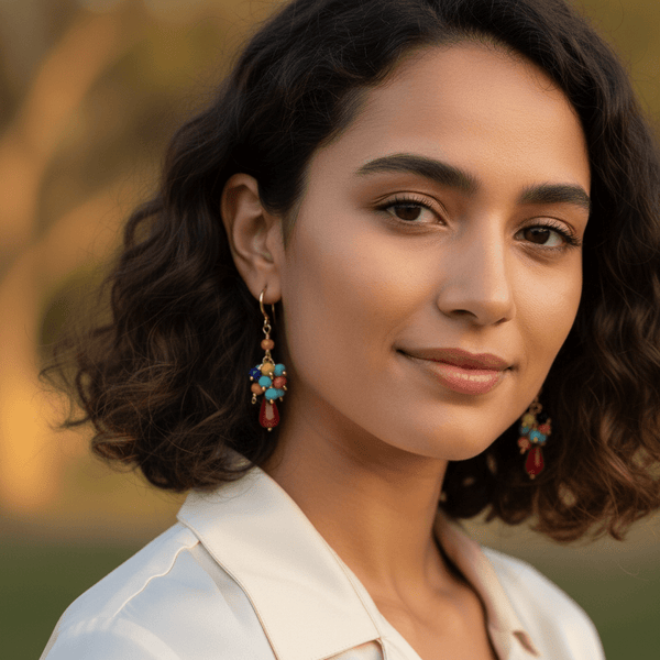 Multi - color Crystal Cluster Earrings - Red - Leila Jewels