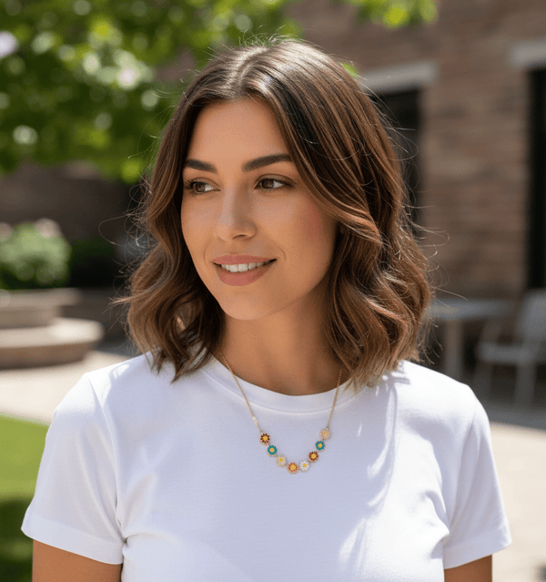 Enamel Flower Necklace - Leila Jewels