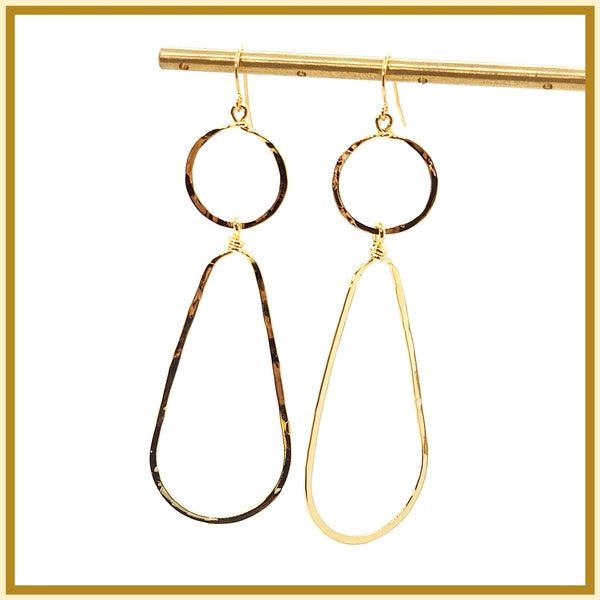 Hammered Long Geometric Earrings - Leila Jewels
