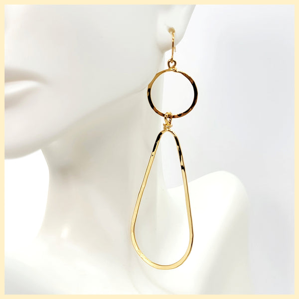 Hammered Long Geometric Earrings - Leila Jewels
