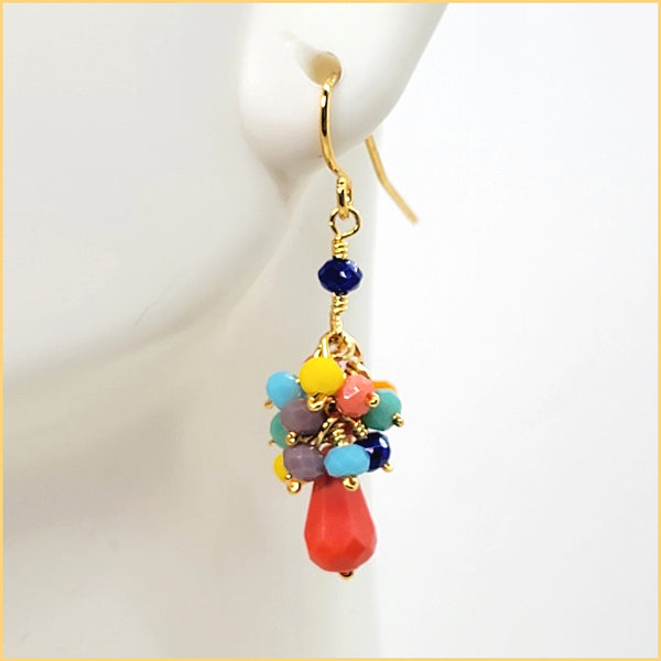 Multi - color Crystal Cluster Earrings - Coral - Leila Jewels