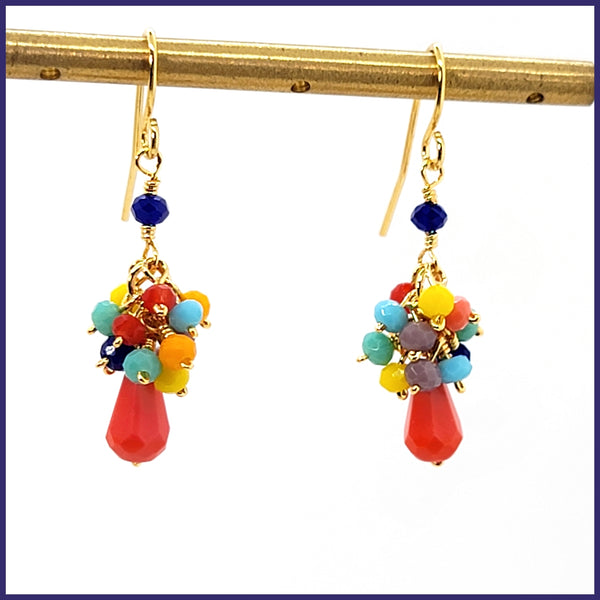 Multi - color Crystal Cluster Earrings - Coral - Leila Jewels