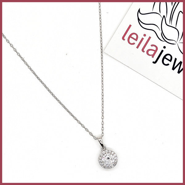 Sterling Halo Pendant Necklace - Leila Jewels
