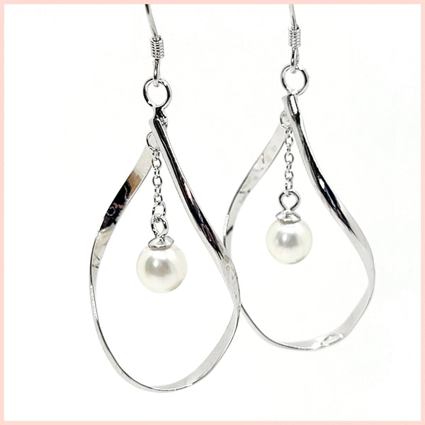Sterling "Infinity" Dangle Earrings with Cultured Pearl Drop - Leila Jewels