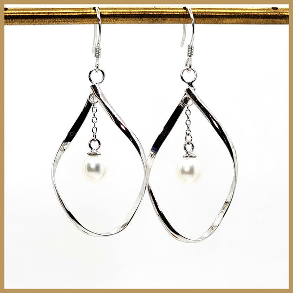 Sterling "Infinity" Dangle Earrings with Cultured Pearl Drop - Leila Jewels