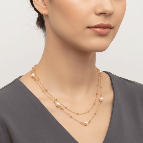 Double Chain Pearl Necklace - Leila Jewels