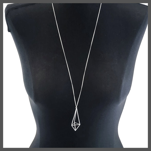 long 3D diamond necklace silver leila jewels