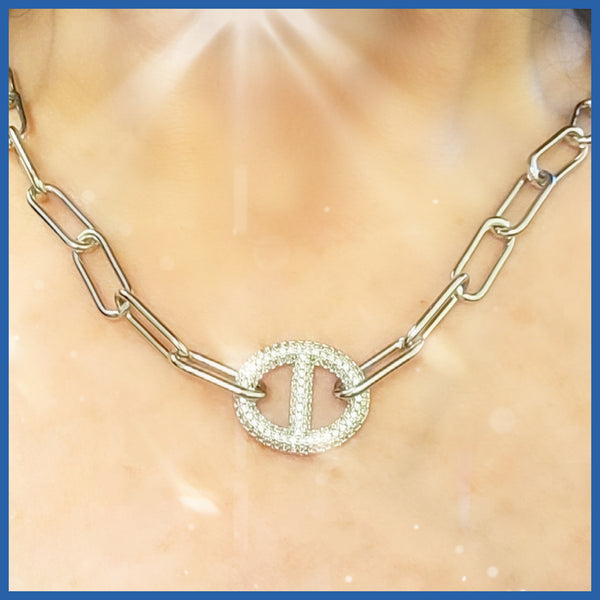 Pavé Mariner Link Necklace - Leila Jewels