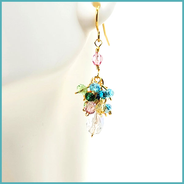 Multi - color Crystal Cluster Earrings - Pastel - Leila Jewels