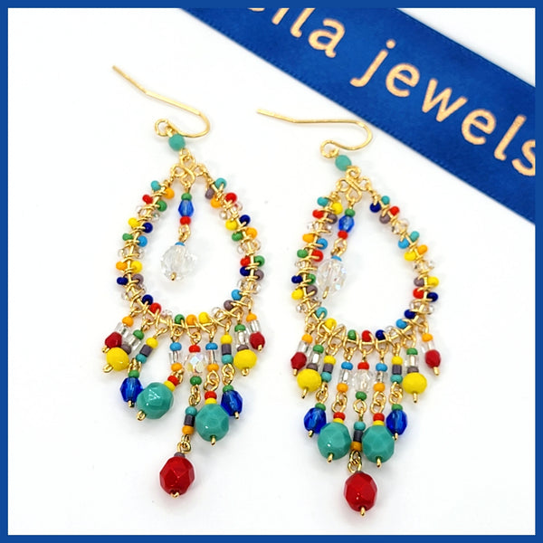 Handmade Beaded Chandelier Earrings - Teardrop - Leila Jewels