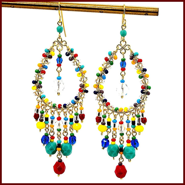 Handmade Beaded Chandelier Earrings - Teardrop - Leila Jewels