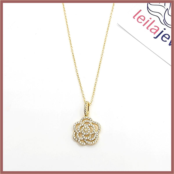 Sterling Pavé Rose Necklace - Leila Jewels