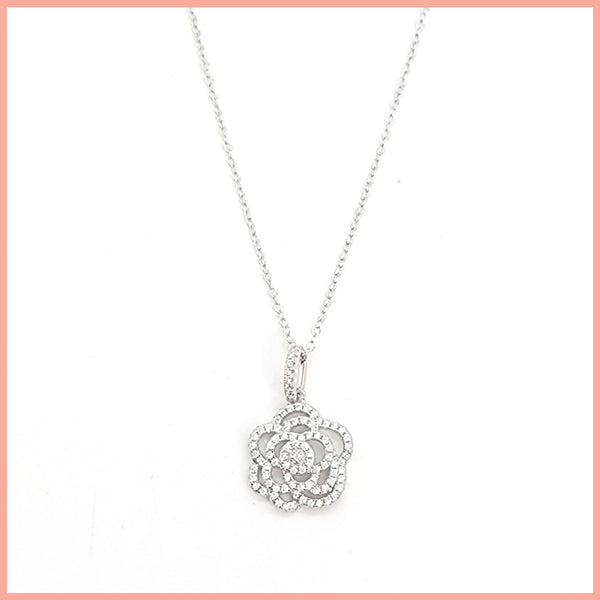 Sterling Pavé Rose Necklace - Leila Jewels