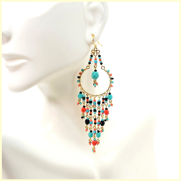 Handmade Beaded Chandelier Earrings - Turquoise Drop - Leila Jewels