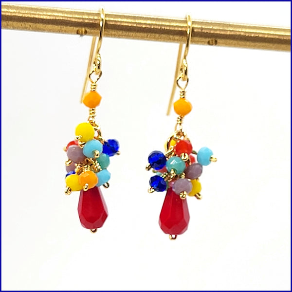 Multi - color Crystal Cluster Earrings - Red - Leila Jewels