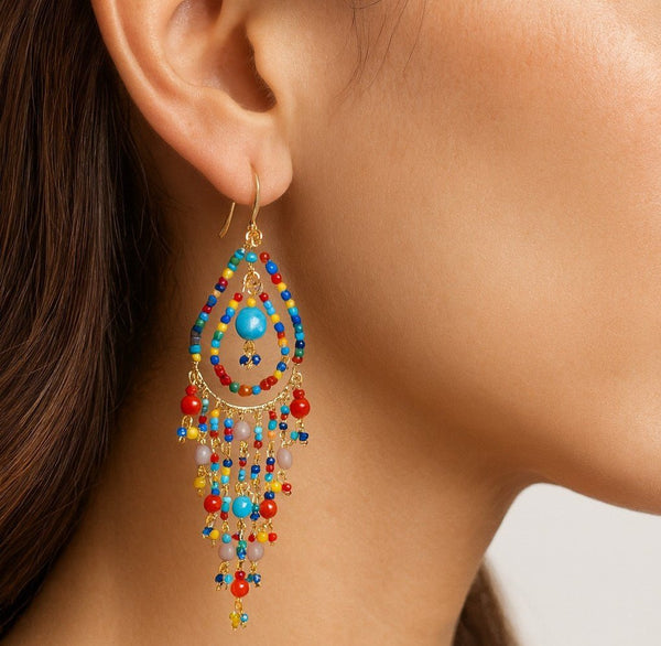Handmade Beaded Chandelier Earrings - Double Teardrop - Leila Jewels