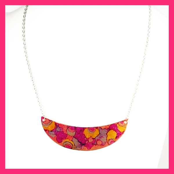 alcohol ink crescent necklace