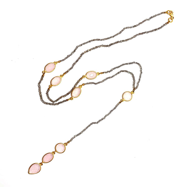 gemstone "y" necklace rose quartz leila jewels