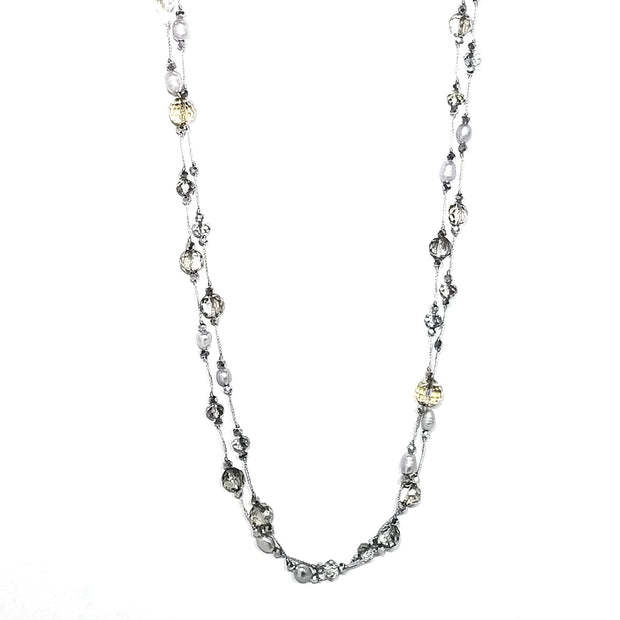 pearl and crystals necklace silver