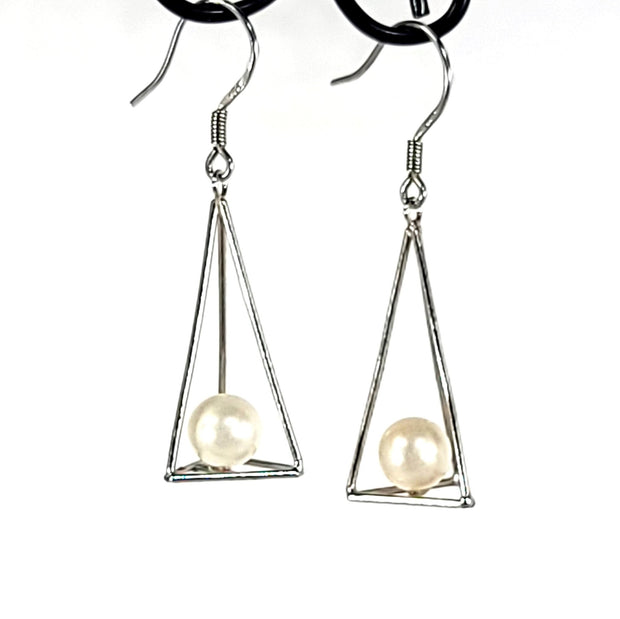 pearl pyramid cage earring