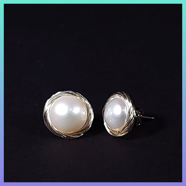 wire wrapped pearl earrings