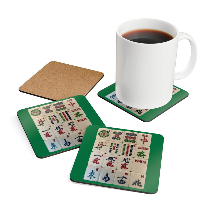 Mah Jongg Tile Grid Corkwood Coaster Set | Game Room Drink Coasters - Leila Jewels