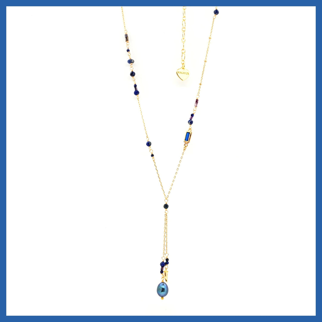 Lapis Bead Y Necklace - Leila Jewels