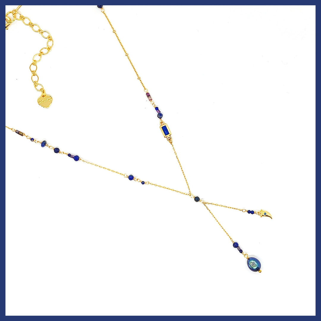 Lapis Bead Y Necklace - Leila Jewels