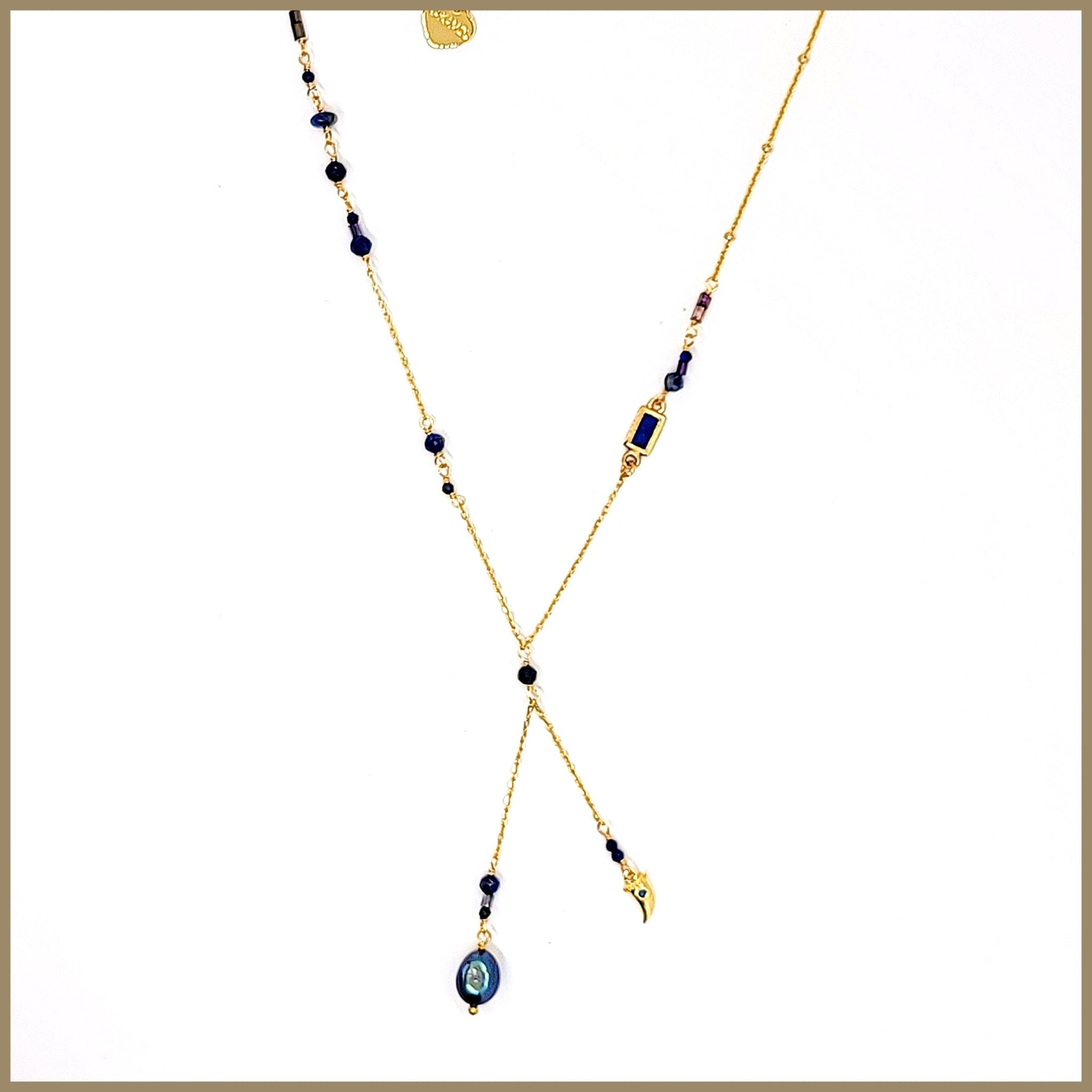 Lapis Bead Y Necklace - Leila Jewels