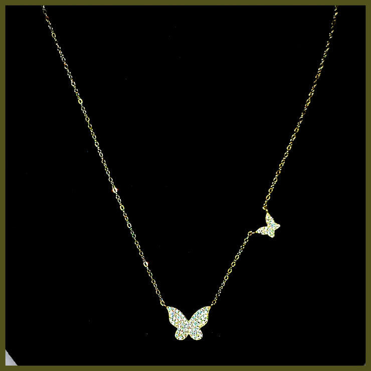 Sterling Pavé Two Butterfly Necklace