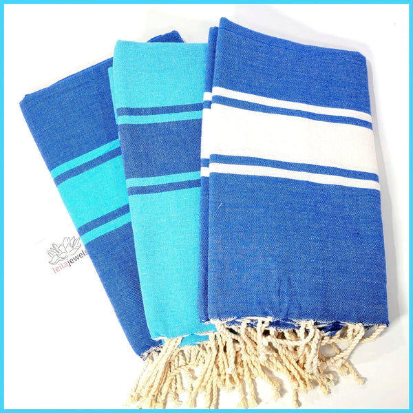 Turkish Towel / Sarong / Beach Towel - Set of 3 Blue - Leila Jewels