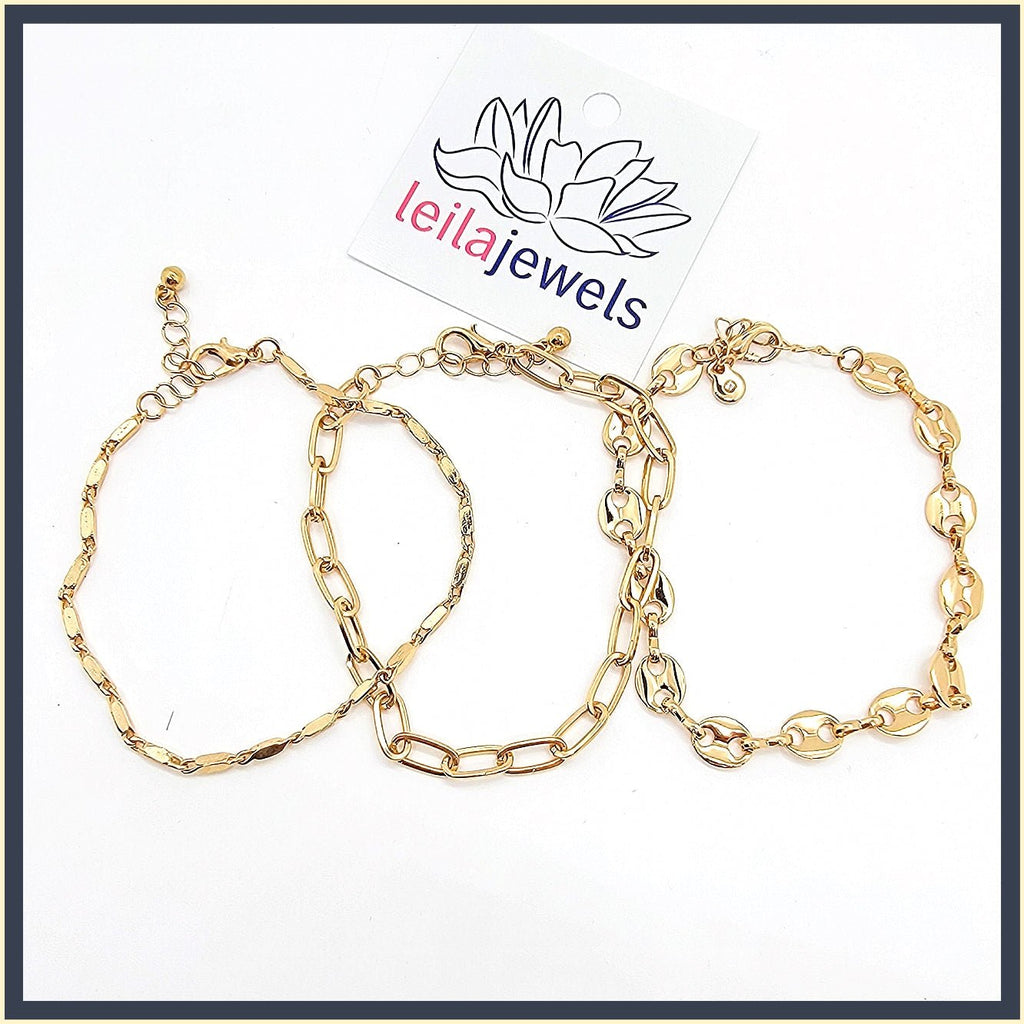 Three Set Chain 3 Chain Bracelet Set - Leila Jewels