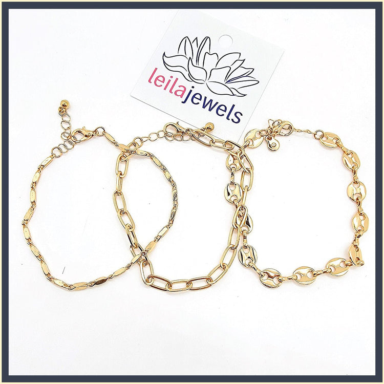 3 Chain Bracelet Set - Leila Jewels