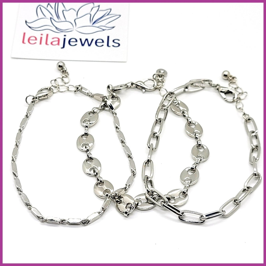 Three Set Chain 3 Chain Bracelet Set - Leila Jewels
