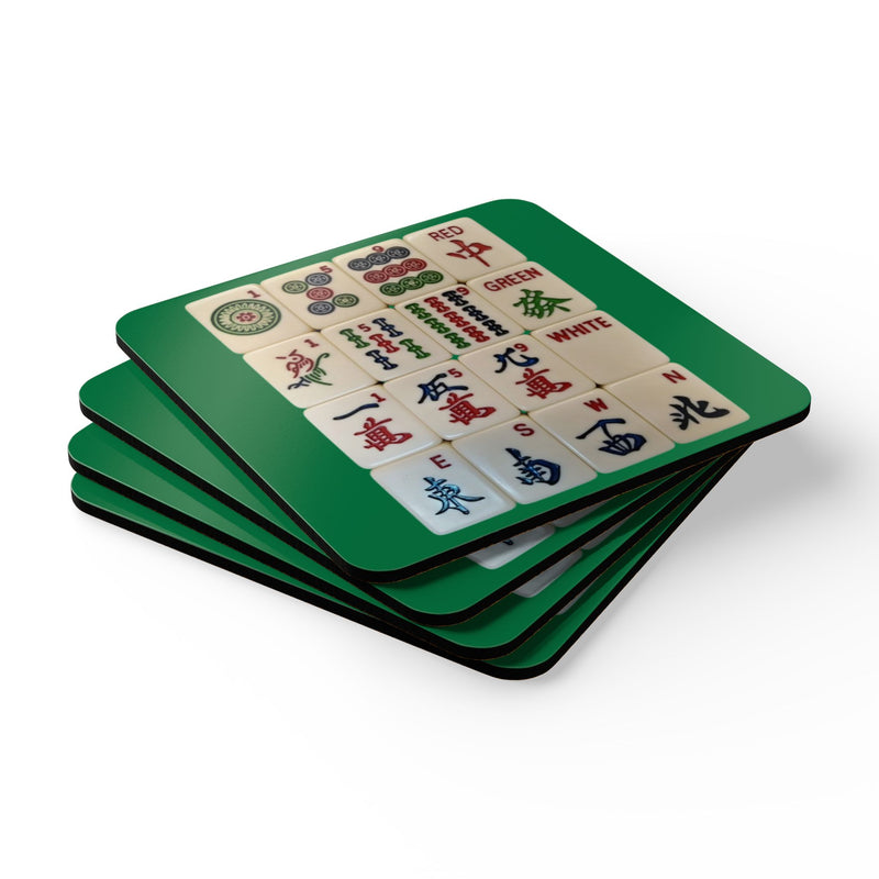 Mah Jongg Tile Grid Corkwood Coaster Set | Game Room Drink Coasters - Leila Jewels