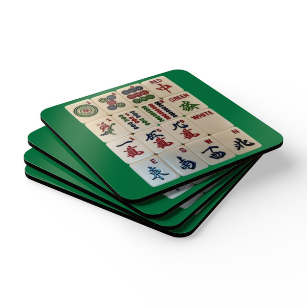 Mah Jongg Tile Grid Corkwood Coaster Set | Game Room Drink Coasters - Leila Jewels