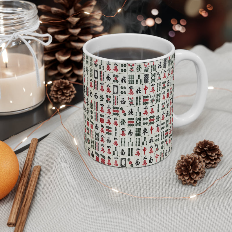 Mah Jongg Tile Pattern Mug | Ceramic 11oz Mahjong Tiles Design