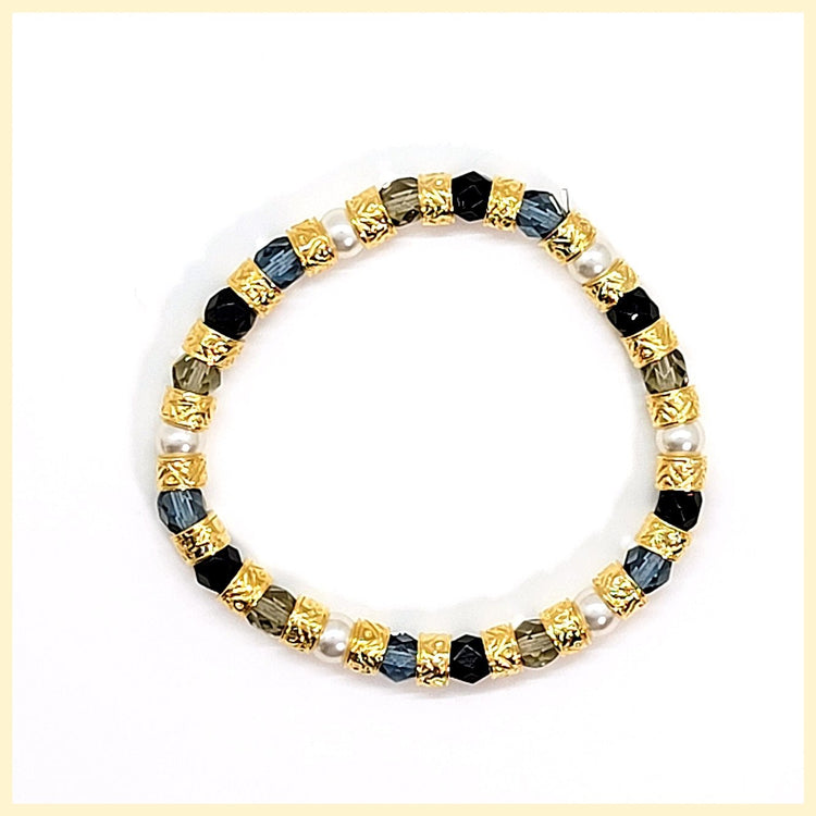 Black and Gold Stretch Bracelet - Leila Jewels