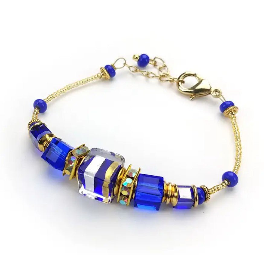 Murano Cobalt Cubes Bracelet - Leila Jewels