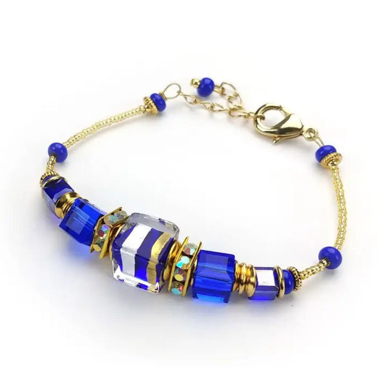 Murano Cobalt Cubes Bracelet - Leila Jewels