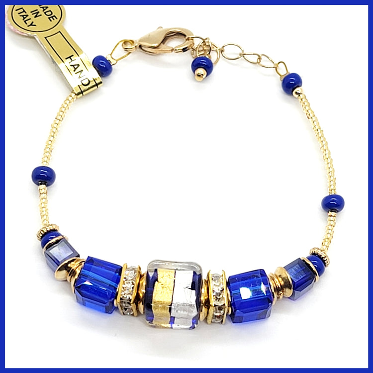 Murano Cobalt Cubes Bracelet - Leila Jewels