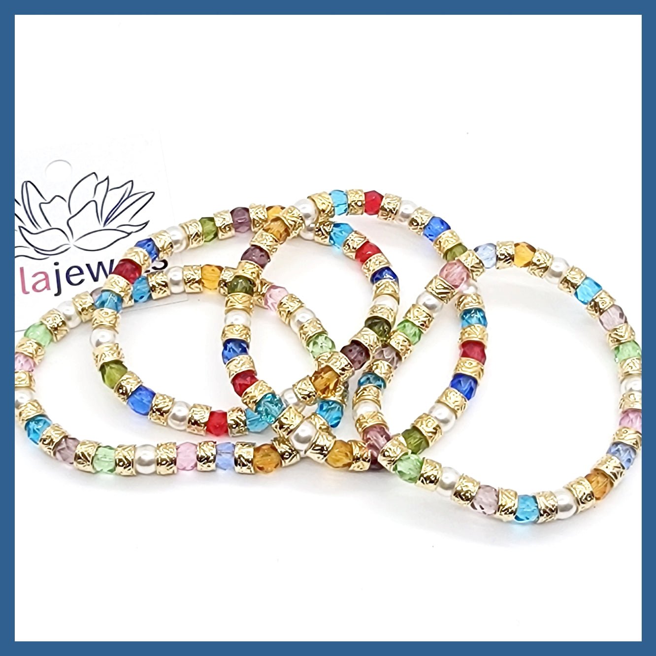 Multicolor and Gold Bead Murano Crystal and Pearls Bracelet - Leila Jewels