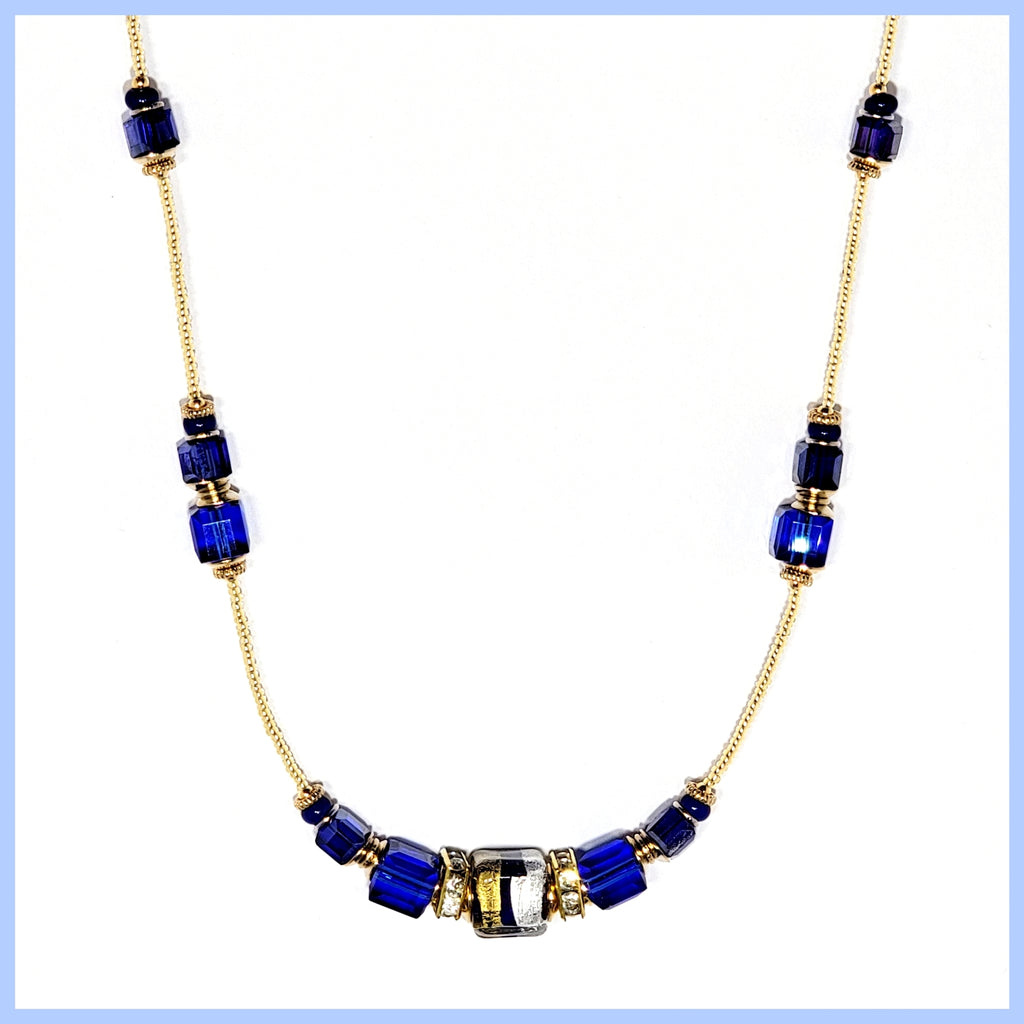 Murano Cobalt Cubes Necklace - Leila Jewels